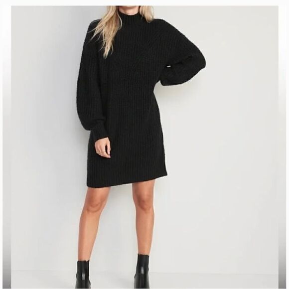 Old Navy Dresses & Skirts - Old Navy Black Long Sleeve Mockneck Knit Mini Sweater Dress Size Medium